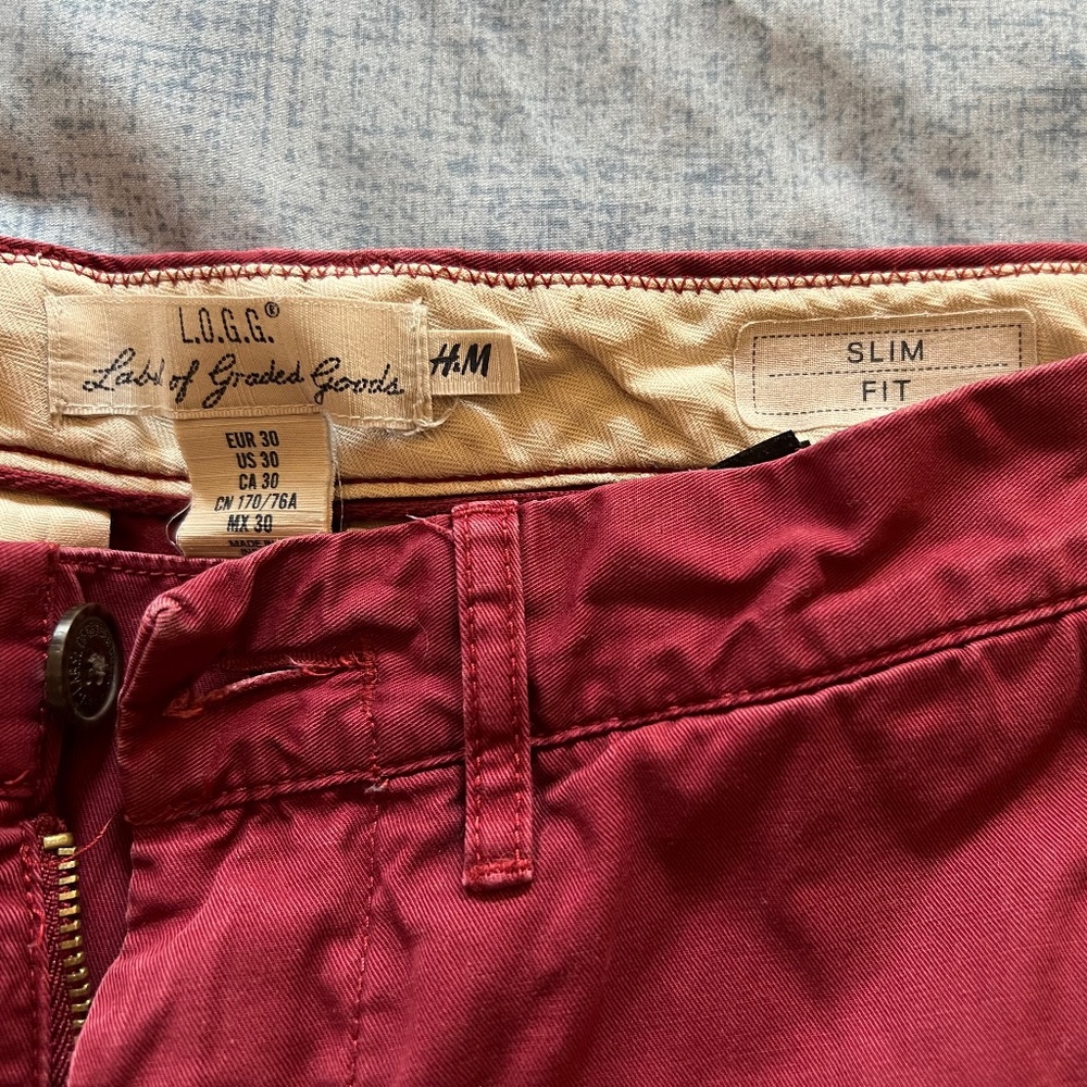H&M slim fit 30"w 30"l cranberry pant